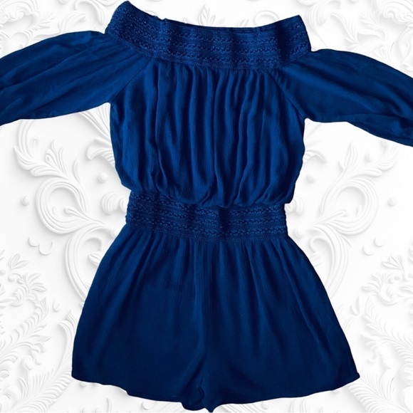 Romper In Deep Blue Off Shoulder With Optional Straps And Crochet Detail Size M - Picture 5 of 5